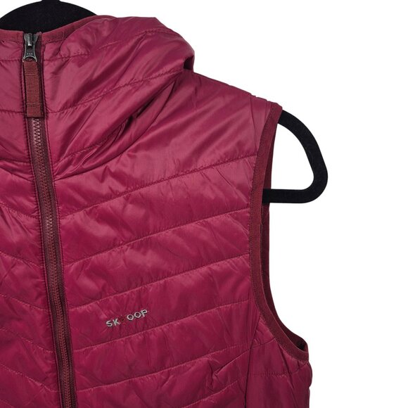 Skhoop Vest Womens M Red Long Puffer Double Full Zip Hooded Outdoor Debbie - Picture 10 of 10
